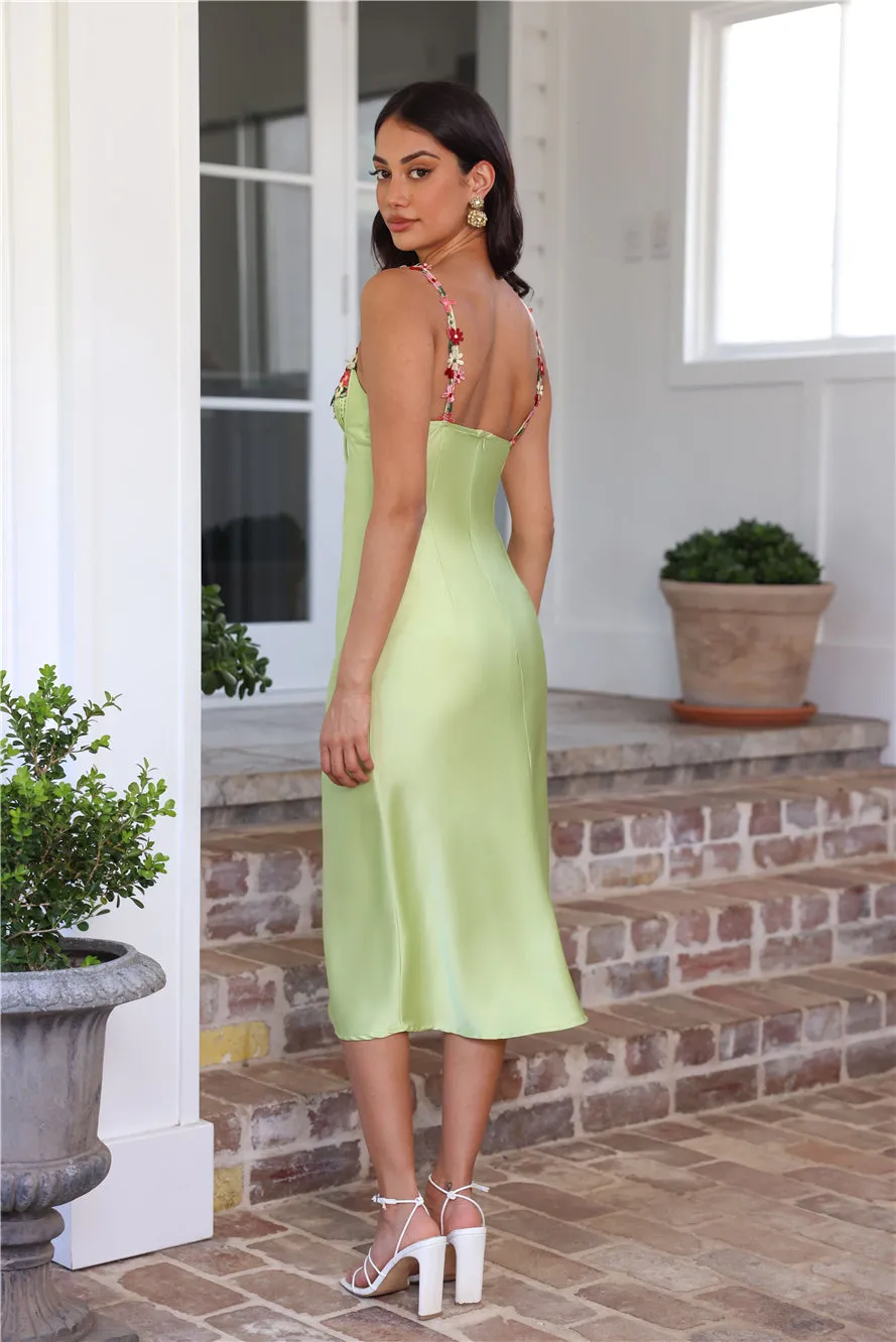 Blooming Relationship Satin Midi Dress Green sold by Hello Molly product image thumbnail 5