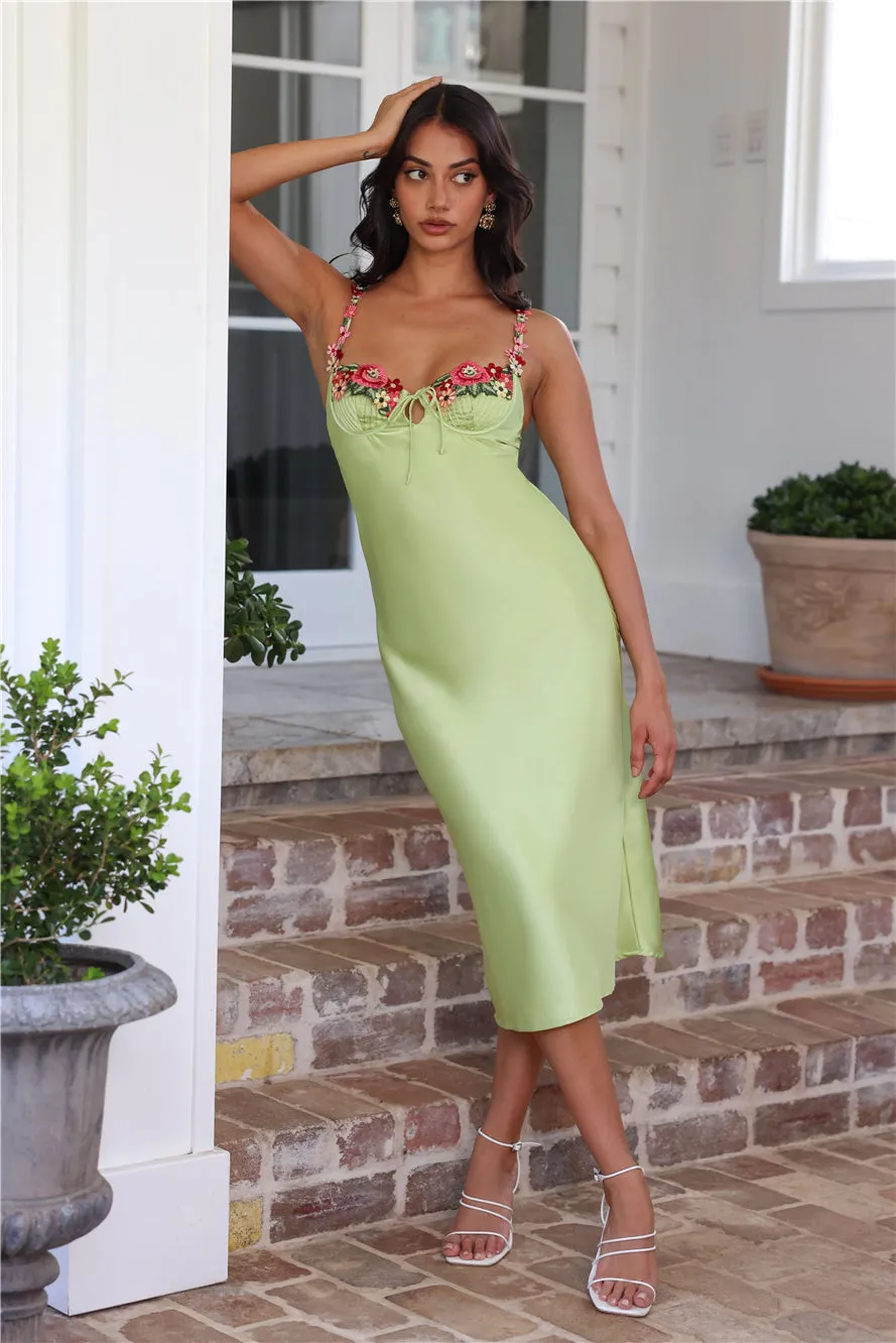 Blooming Relationship Satin Midi Dress Green sold by Hello Molly product image thumbnail 2