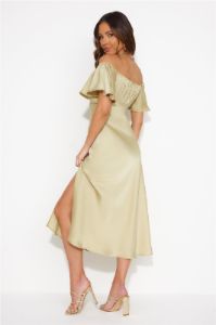 Romance In The Air Satin Midi Dress Matcha sold by Hello Molly