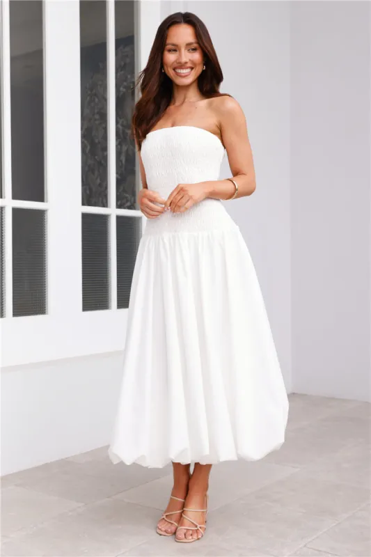 Vacay In The Maldives Strapless Bubble Midi Dress White sold by Hello Molly