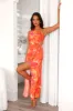 Beach Vibe One Shoulder Satin Maxi Dress Orange sold by Hello Molly