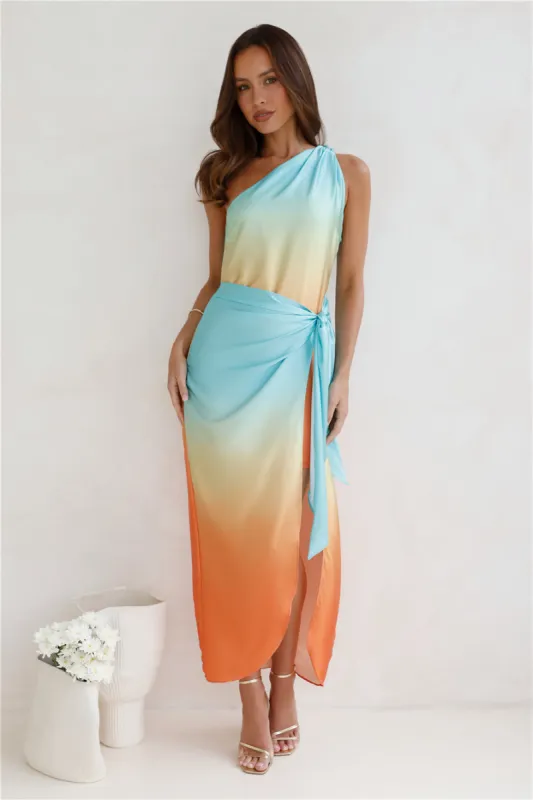 Ariel One Shoulder Satin Midi Dress Aqua sold by Hello Molly