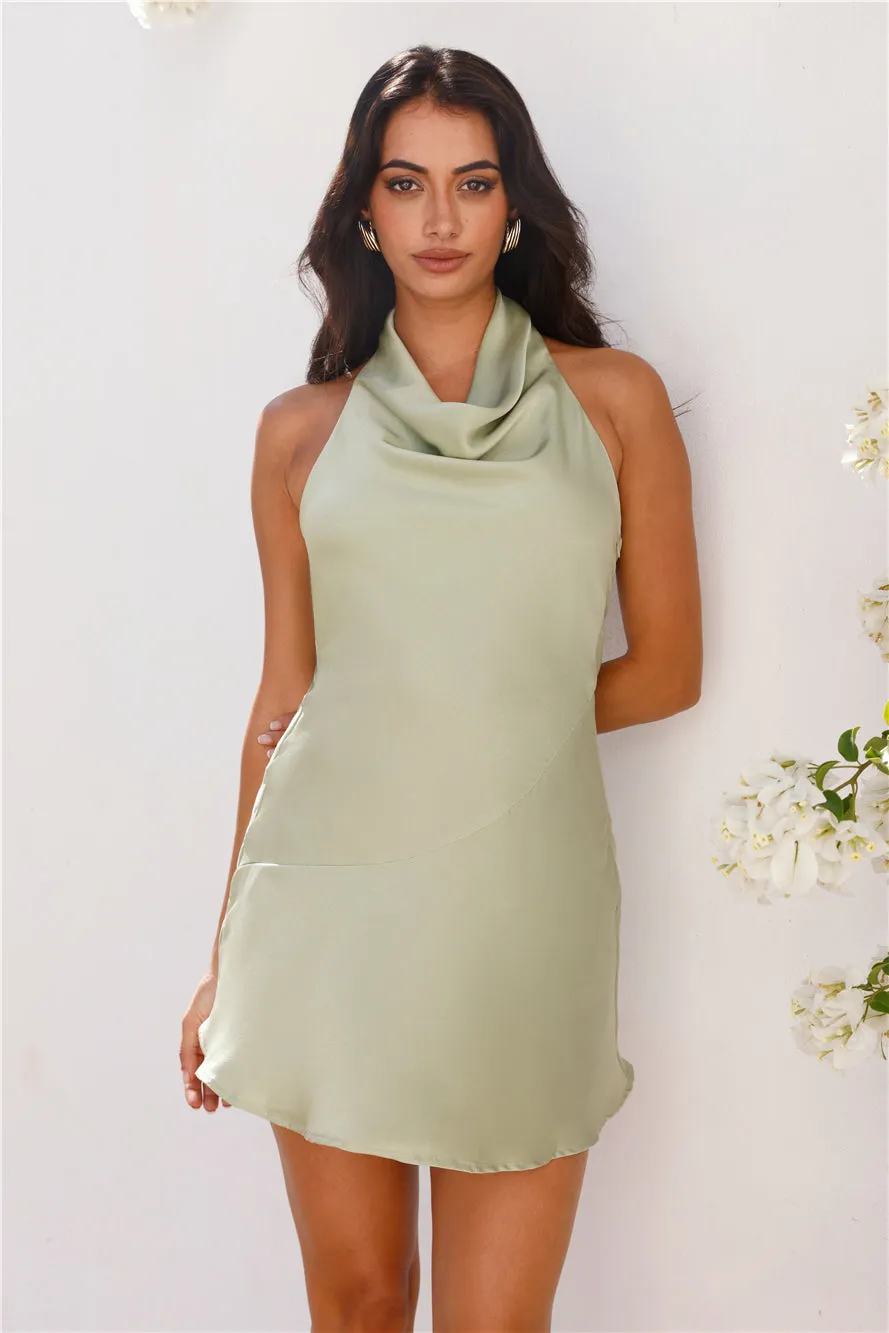 Party Nights Halter Satin Mini Dress Sage sold by Hello Molly product image thumbnail 3