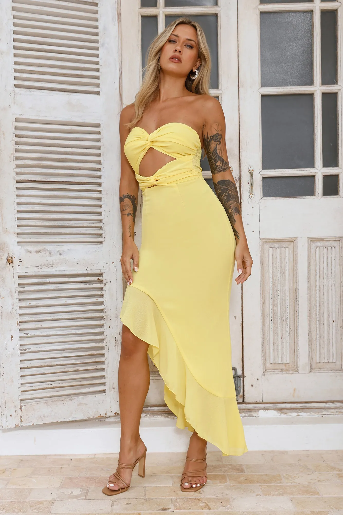 Supermodel Moment Strapless Midi Dress Yellow sold by Hello Molly product image thumbnail 3