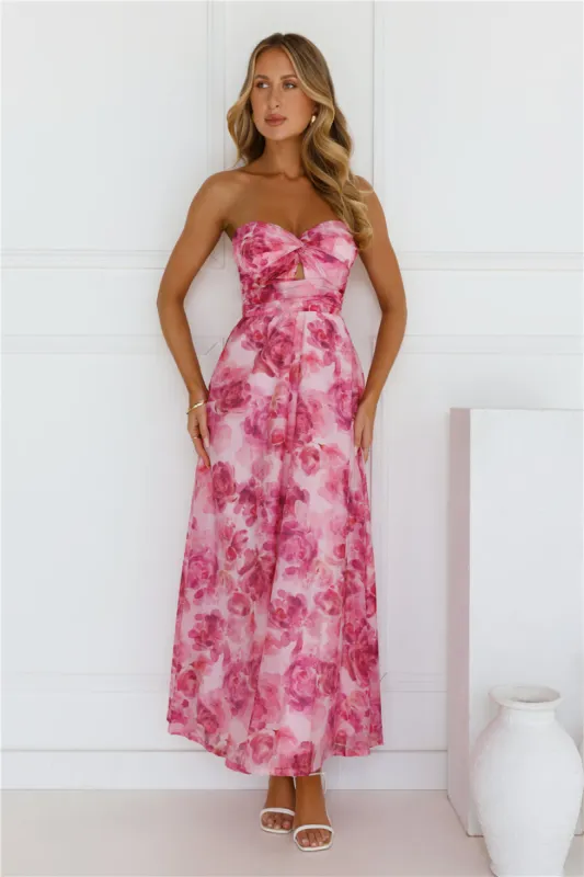 Flower Fields Strapless Maxi Dress Pink sold by Hello Molly