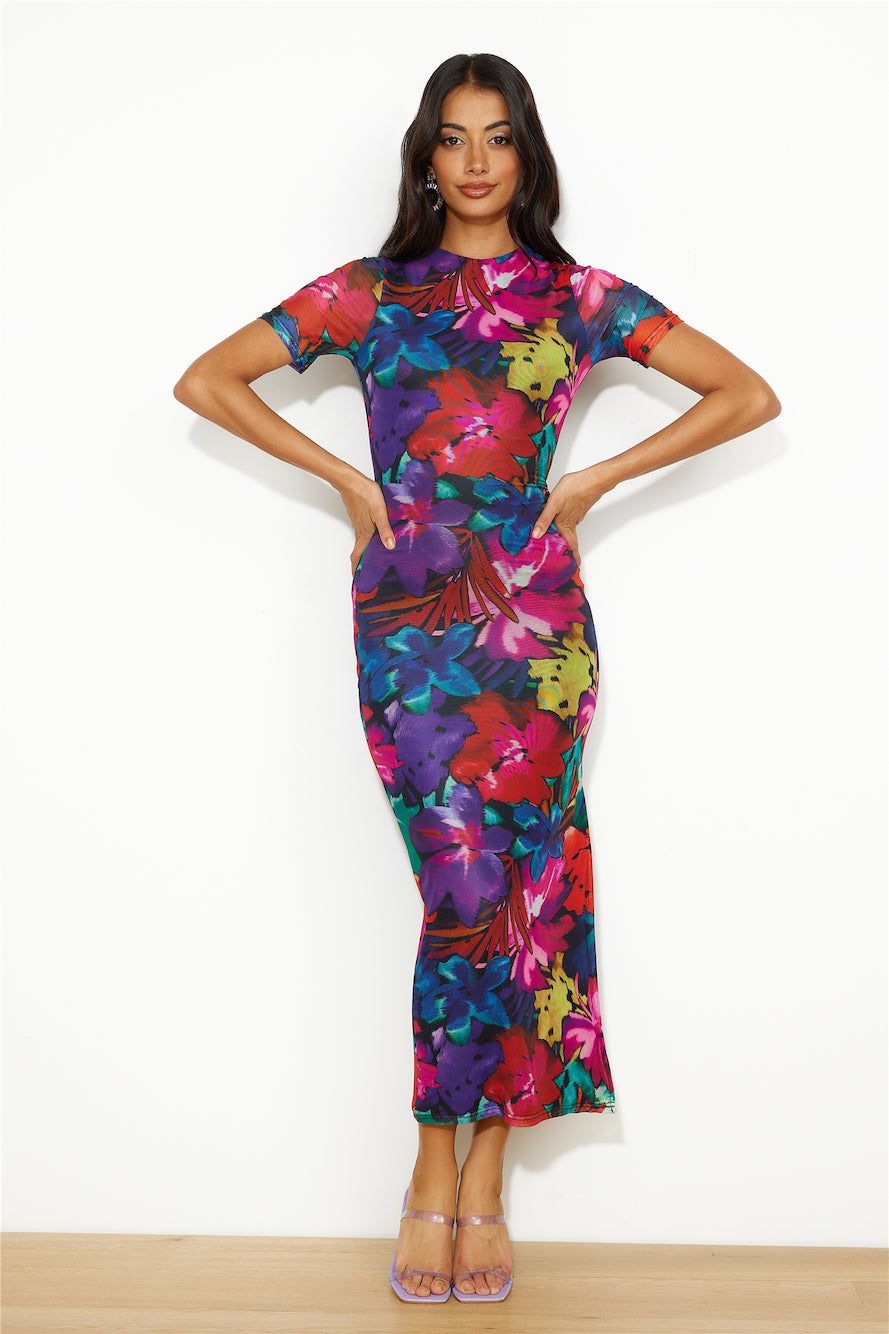 RUNAWAY Romance Midi Mesh Dress Black Floral sold by Hello Molly