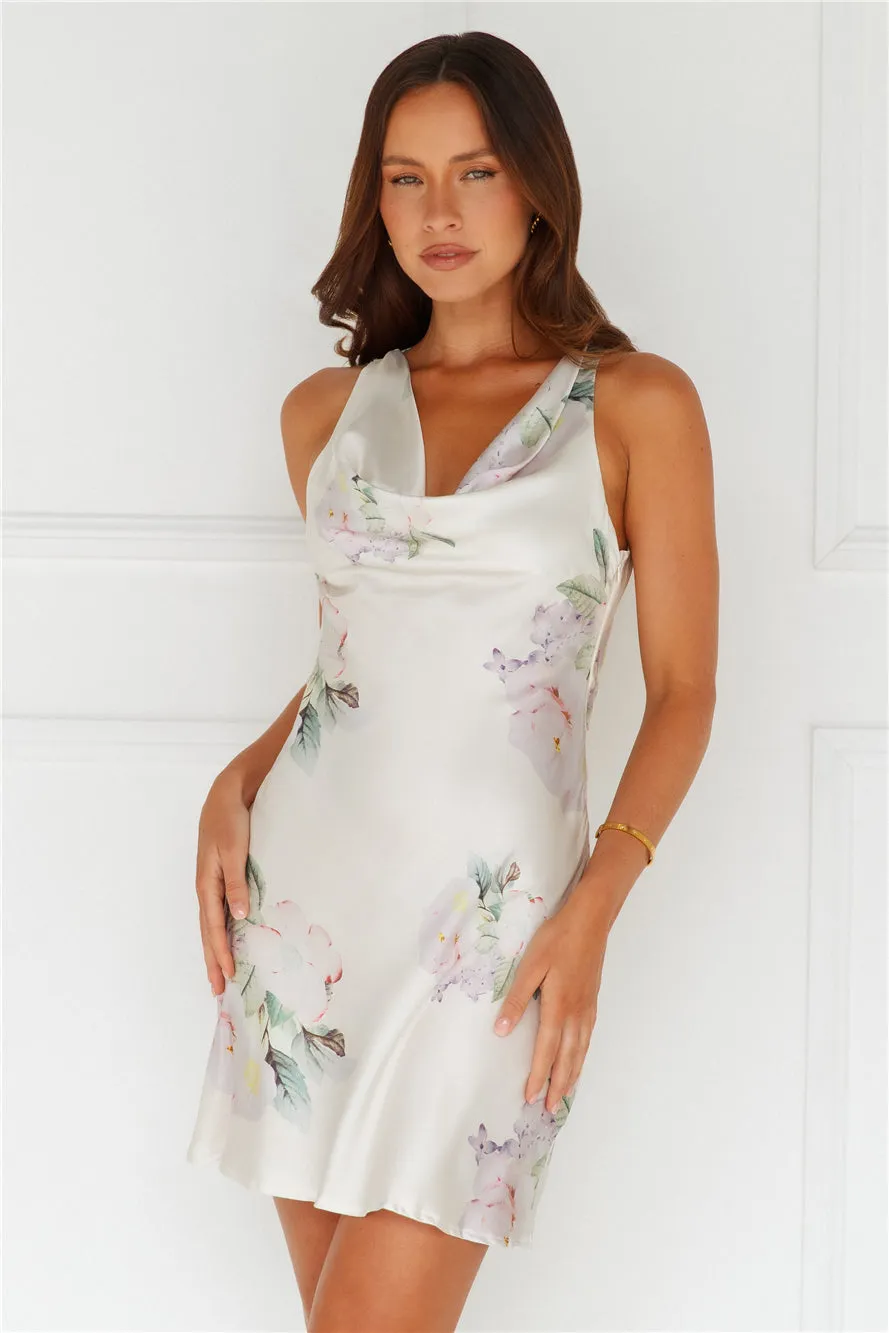 Tulip Twist Satin Mini Dress Cream sold by Hello Molly