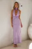 Beauty Of The Night Halter Satin Maxi Dress Lilac sold by Hello Molly