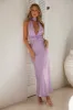 Beauty Of The Night Halter Satin Maxi Dress Lilac sold by Hello Molly