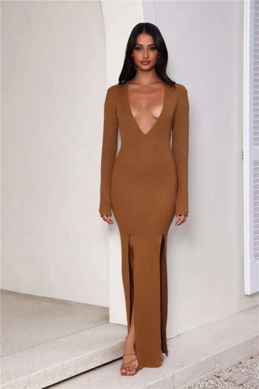 LIONESS Opulence Maxi Dress Camel sold by Hello Molly