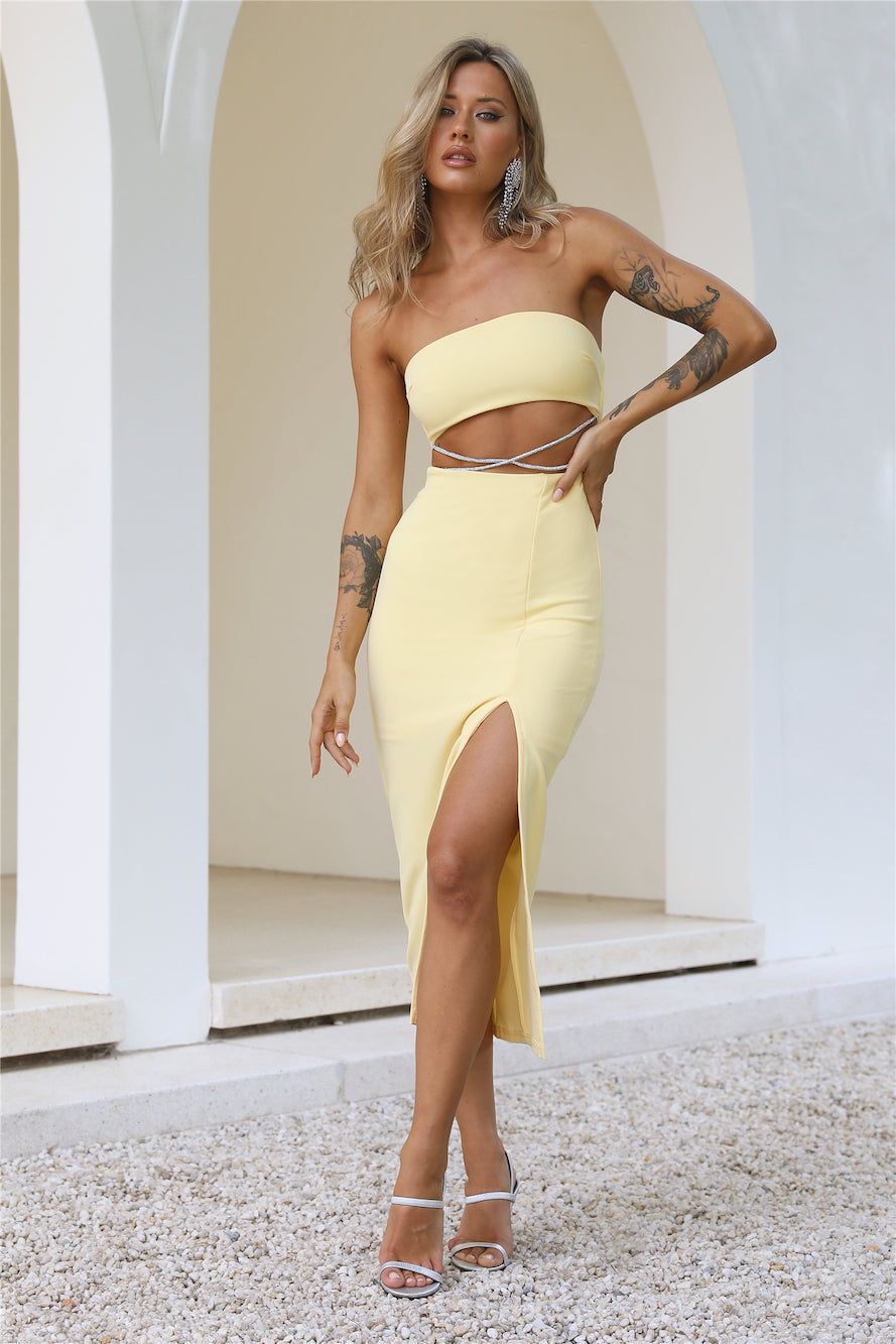 Diamanté Dreams Midi Dress Yellow sold by Hello Molly