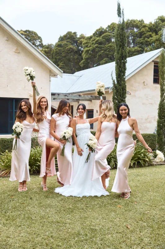 HELLO MOLLY The Valentina Cap Sleeve Satin Maxi Dress Pink sold by Hello Molly