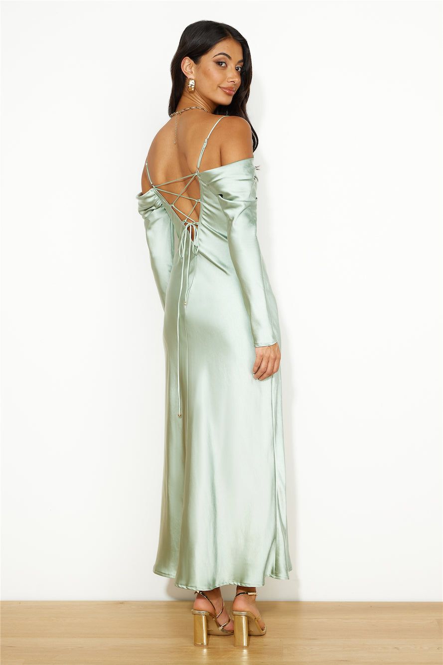 Classy Time Satin Maxi Dress Sage sold by Hello Molly product image thumbnail 3