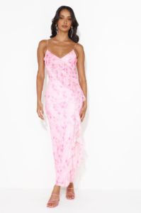Loving Fun Vibes Frill Mesh Maxi Dress Pink sold by Hello Molly