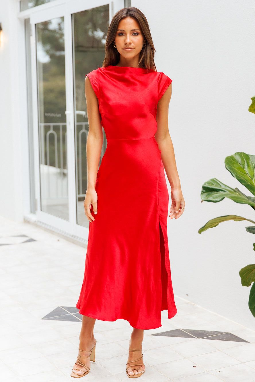 Get In Formation Satin Midi Dress Red sold by Hello Molly product image thumbnail 4