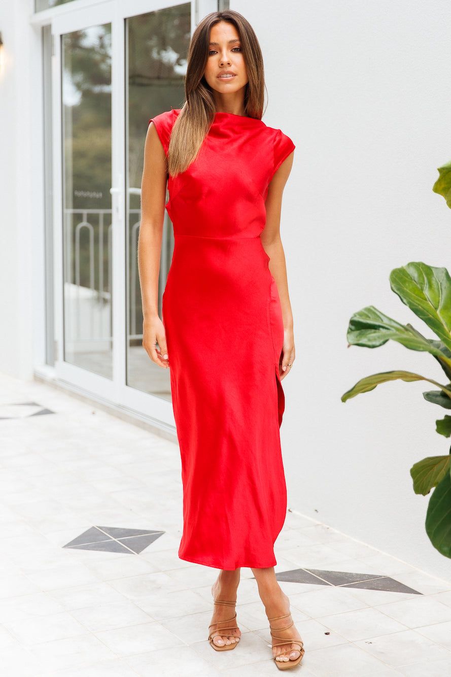 Get In Formation Satin Midi Dress Red sold by Hello Molly product image thumbnail 2