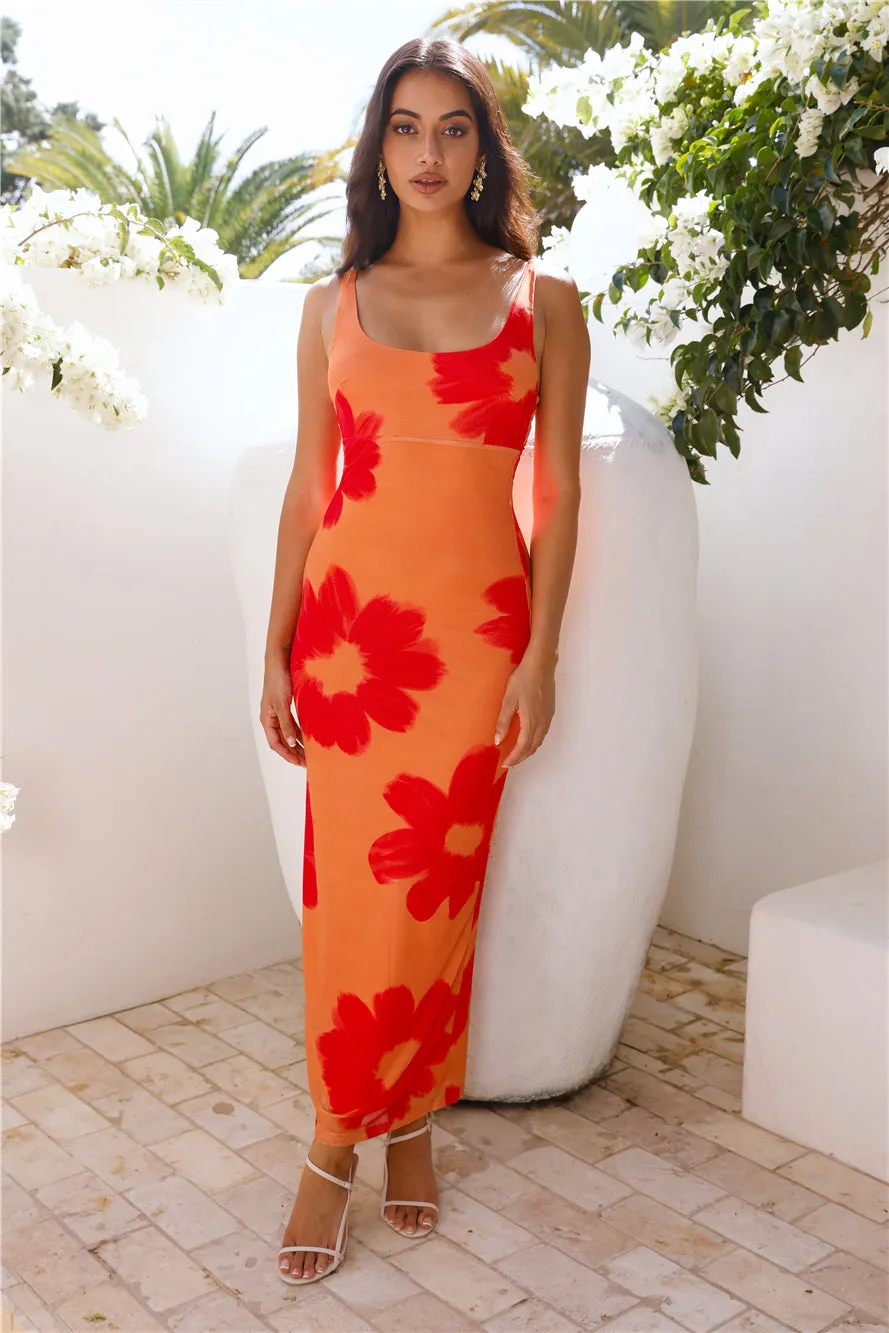 Amber Splendor Mesh Maxi Dress Orange sold by Hello Molly