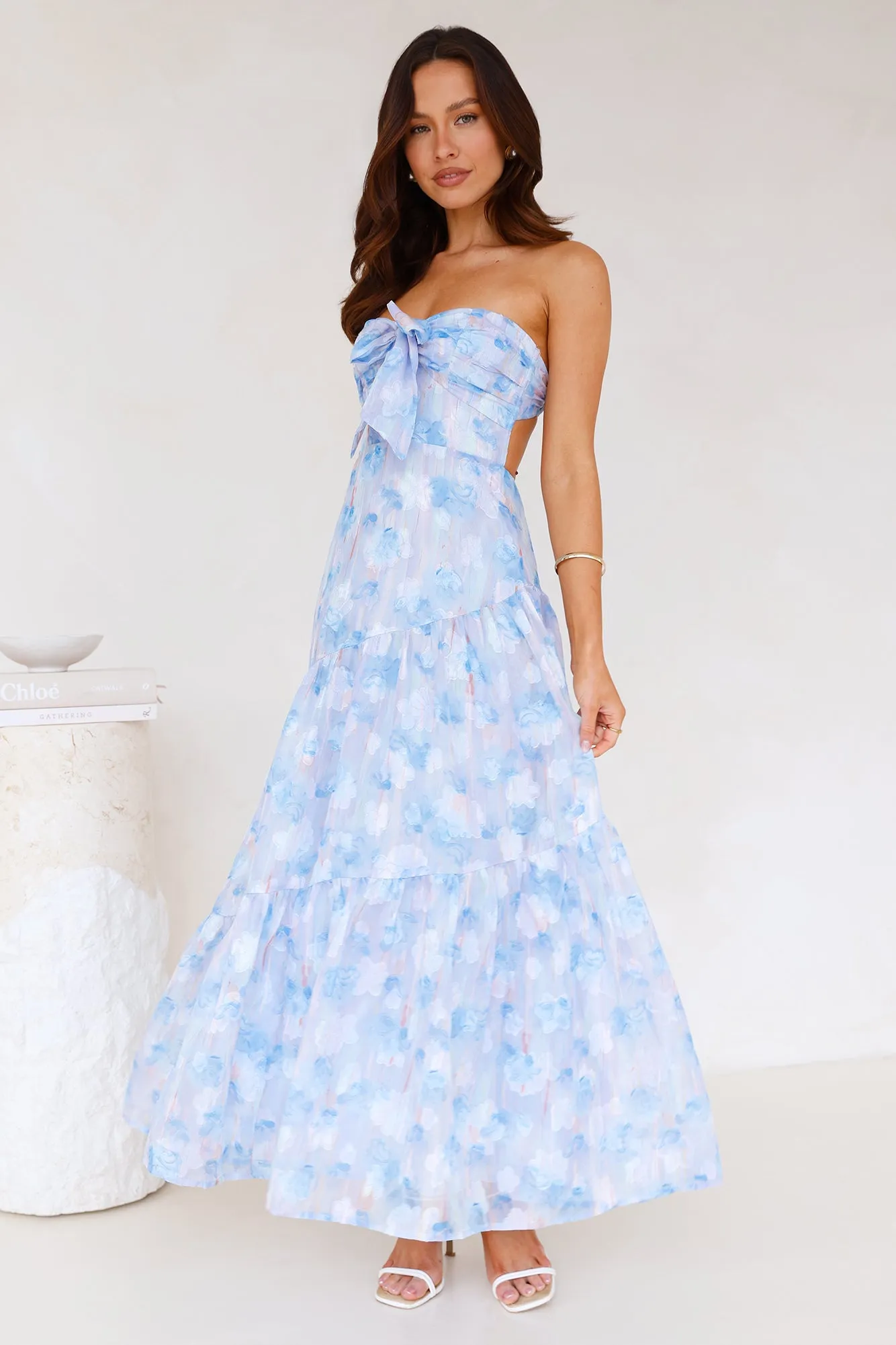 Ethereal Spring Strapless Maxi Dress Blue sold by Hello Molly