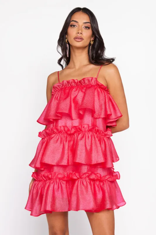 HELLO MOLLY Champagne Towers Mini Dress Hot Pink sold by Hello Molly