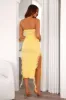 Top Tier Lace Strapless Frill Midi Dress Yellow sold by Hello Molly