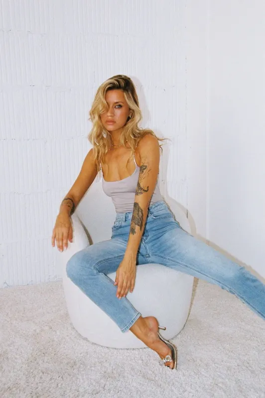 HELLO MOLLY DNM High Rise Skinny Leg Denim Jeans Mid Blue sold by Hello Molly