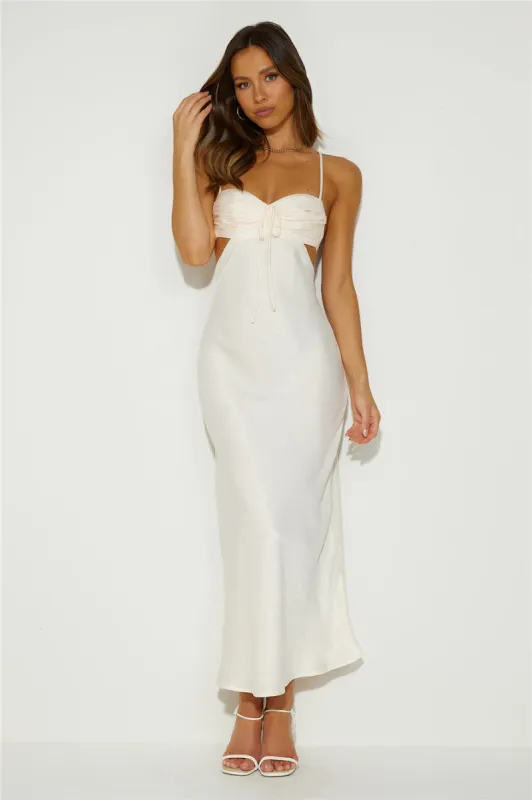 Magic In Her Vibe Satin Maxi Dress Champagne sold by Hello Molly