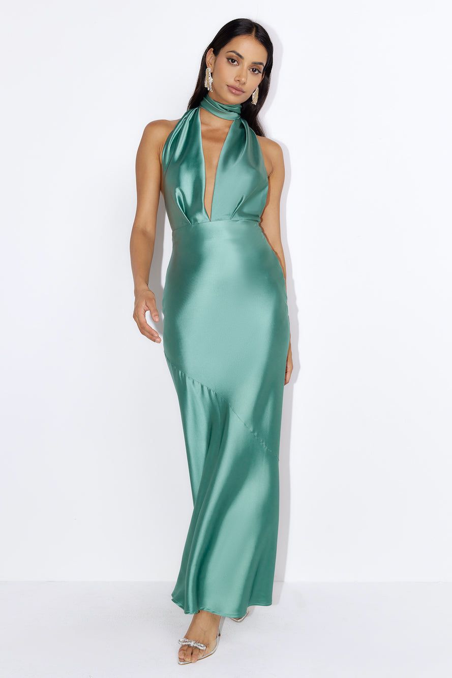Luxury Events Satin Maxi Dress Sage sold by Hello Molly