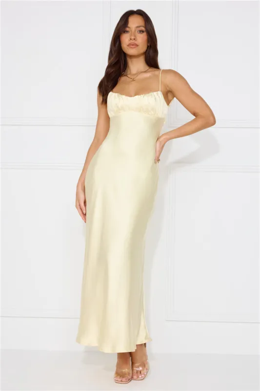 Silk Shimmers Satin Maxi Dress Yellow sold by Hello Molly