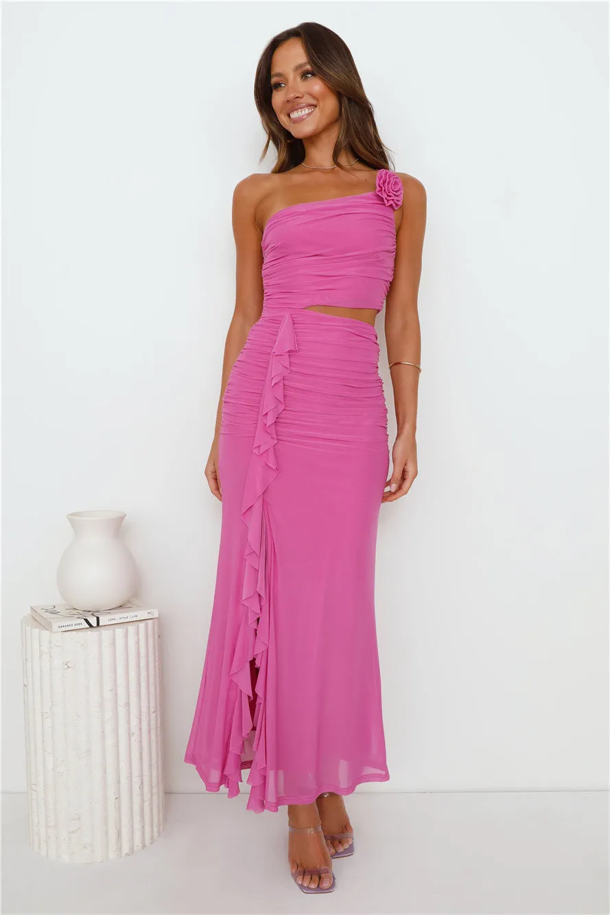 Another Party One Shoulder Mesh Maxi Dress Purple sold by Hello Molly