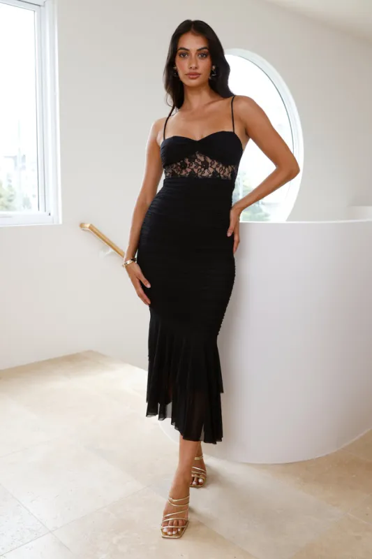 All Gathered Mesh Maxi Dress Black sold by Hello Molly