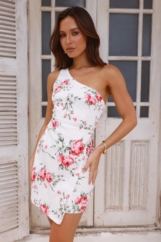 Attracting Romance One Shoulder Mini Dress White sold by Hello Molly