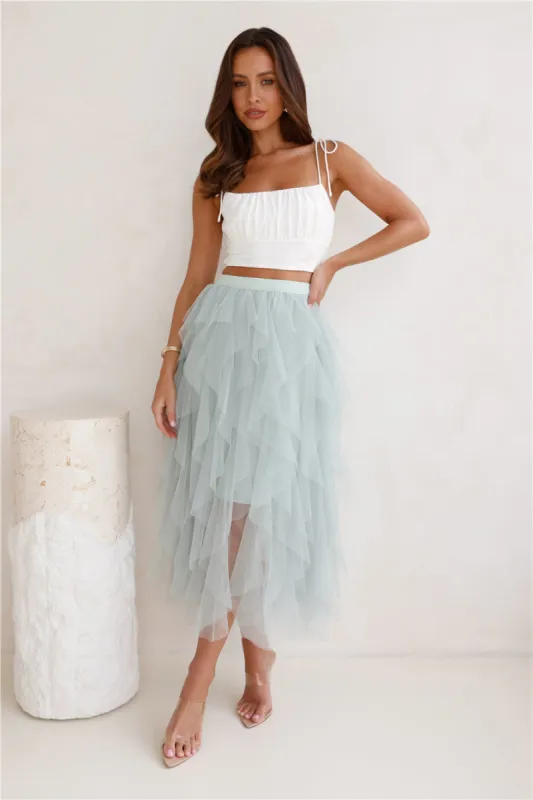 Twirl This Way Tulle Midi Skirt Sage sold by Hello Molly