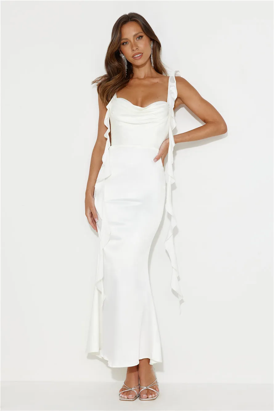 Romance High Satin Maxi Dress White sold by Hello Molly