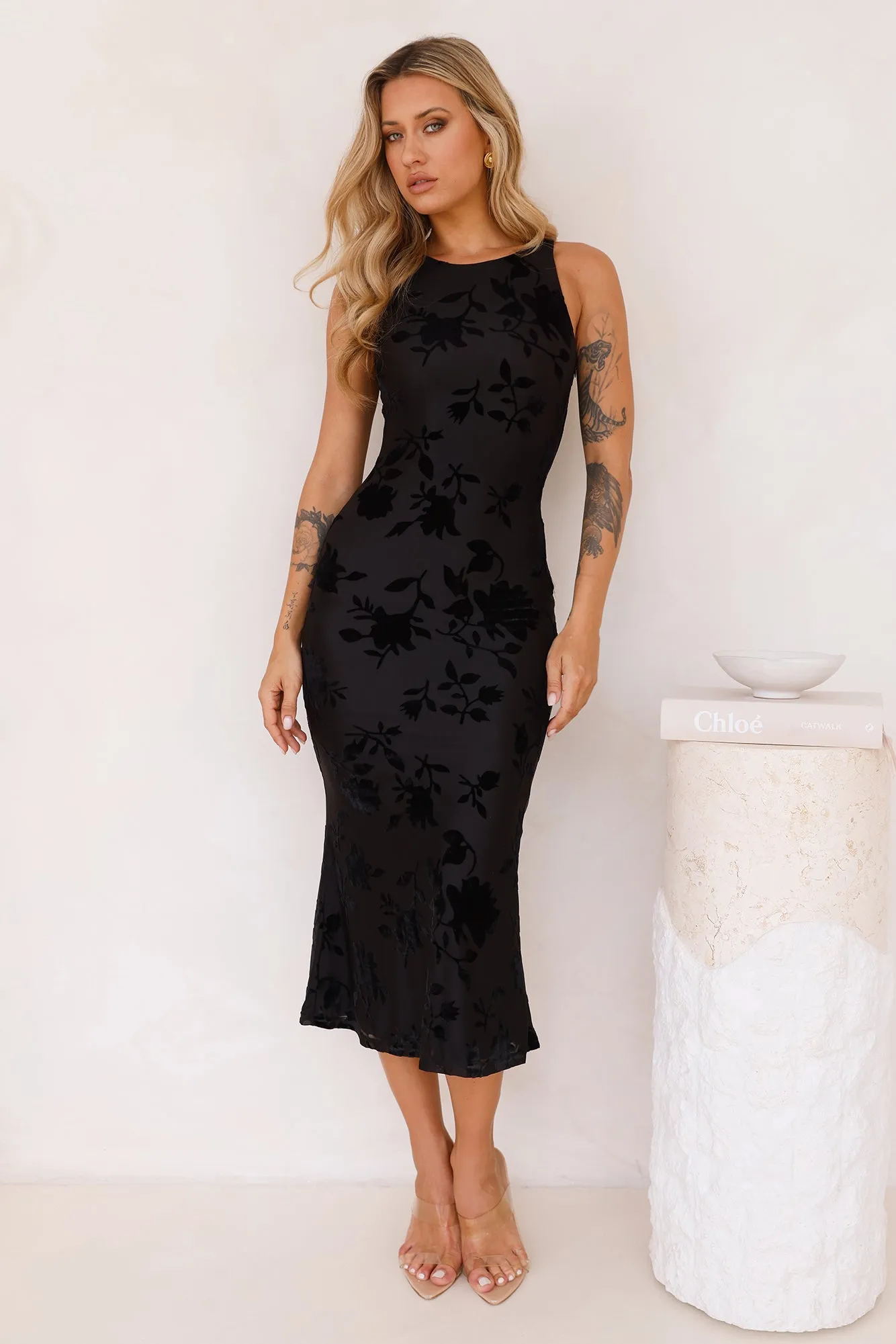 Luxurious Evening Midi Dress Black sold by Hello Molly