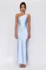 HELLO MOLLY The Aurora One Shoulder Satin Maxi Dress Blue sold by Hello Molly