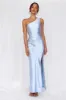 HELLO MOLLY The Aurora One Shoulder Satin Maxi Dress Blue sold by Hello Molly