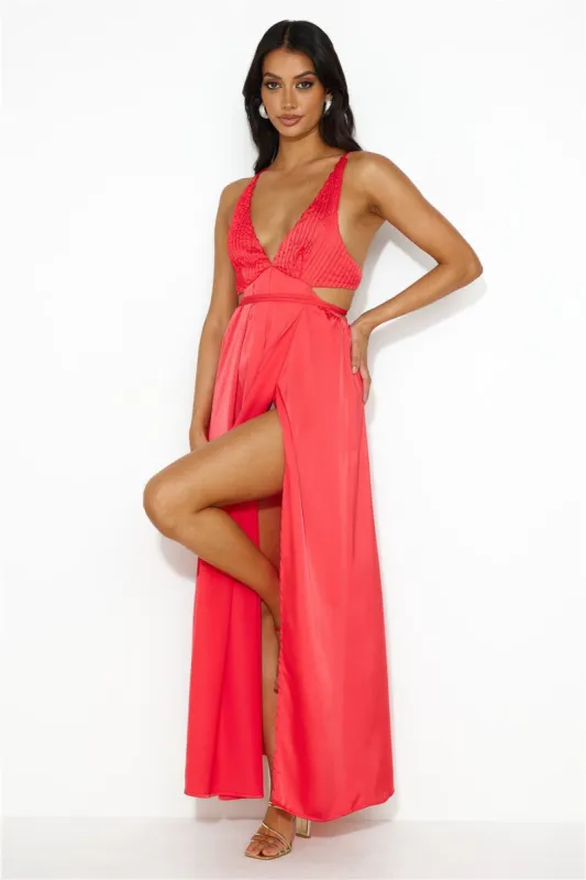 Capture Attention Satin Maxi Dress Red sold by Hello Molly