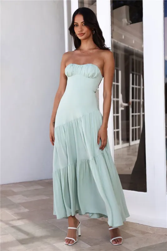 Iced Drinks Beachside Strapless Maxi Dress Sage sold by Hello Molly