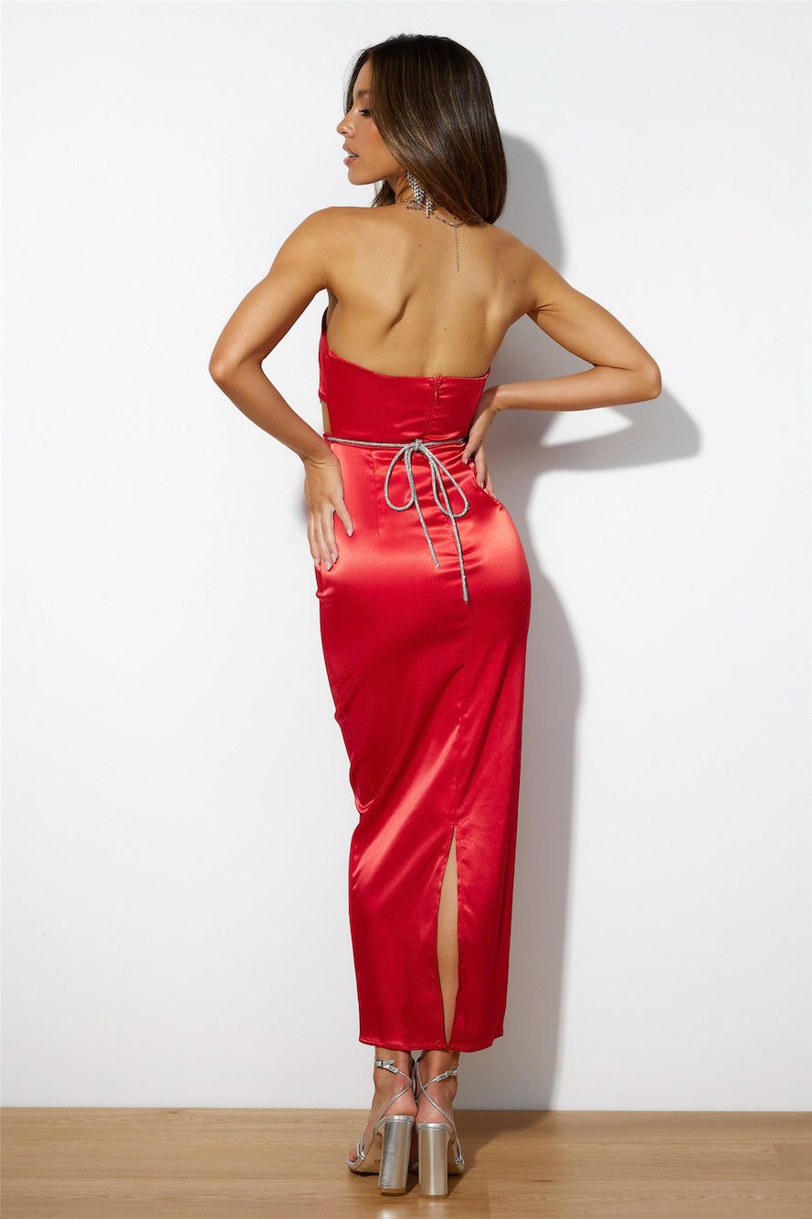 Diamanté Dreams Silky Midi Dress Red sold by Hello Molly product image thumbnail 5