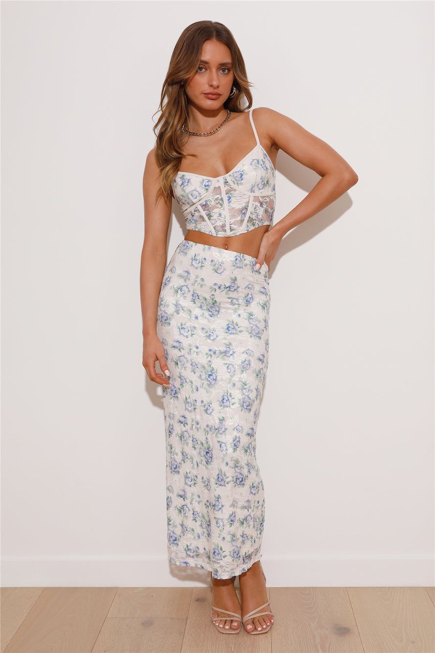 Dainty Touch Lace Maxi Skirt Blue sold by Hello Molly