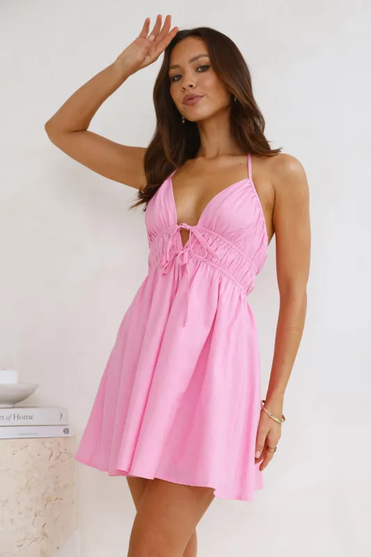 Floating Free Halter Linen Blend Mini Dress Pink sold by Hello Molly