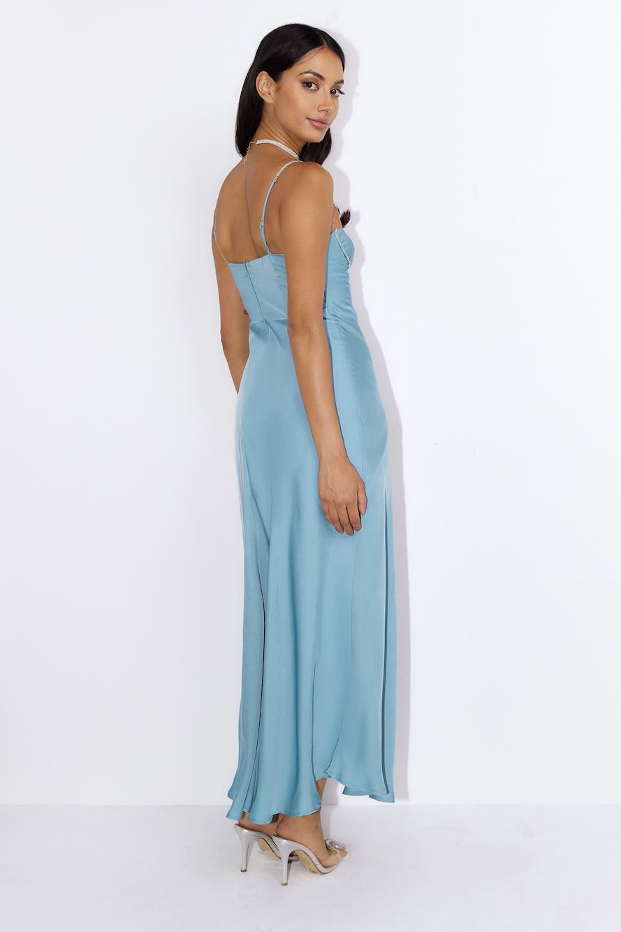 Special Details Satin Maxi Dress Blue sold by Hello Molly product image thumbnail 5