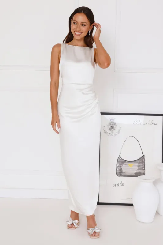 Twilight Affair Satin Maxi Dress Champagne sold by Hello Molly
