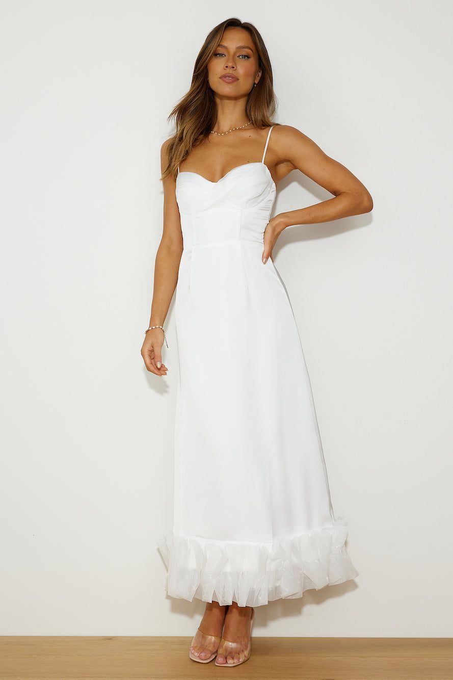 All Your Attention Satin Maxi Dress White sold by Hello Molly