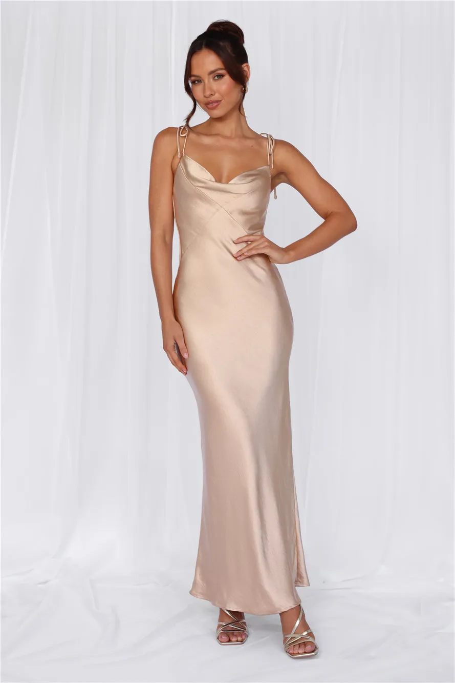 HELLO MOLLY The Penelope Cowl Satin Maxi Dress Champagne sold by Hello Molly