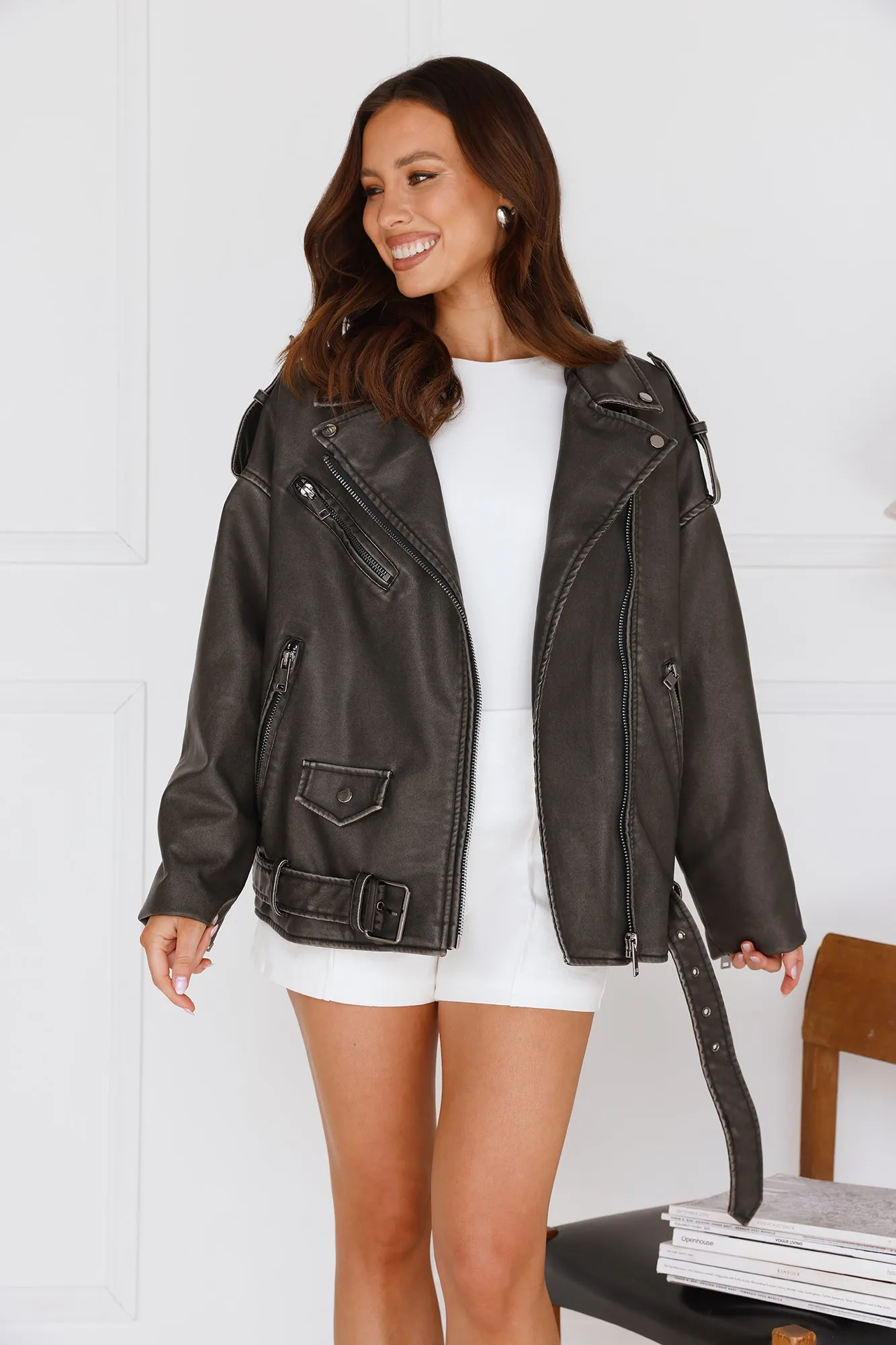 LIONESS Ace Biker Jacket Charcoal sold by Hello Molly product image thumbnail 2