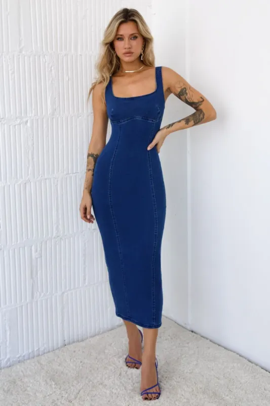 Momentum Maker Midi Dress Dark Denim sold by Hello Molly