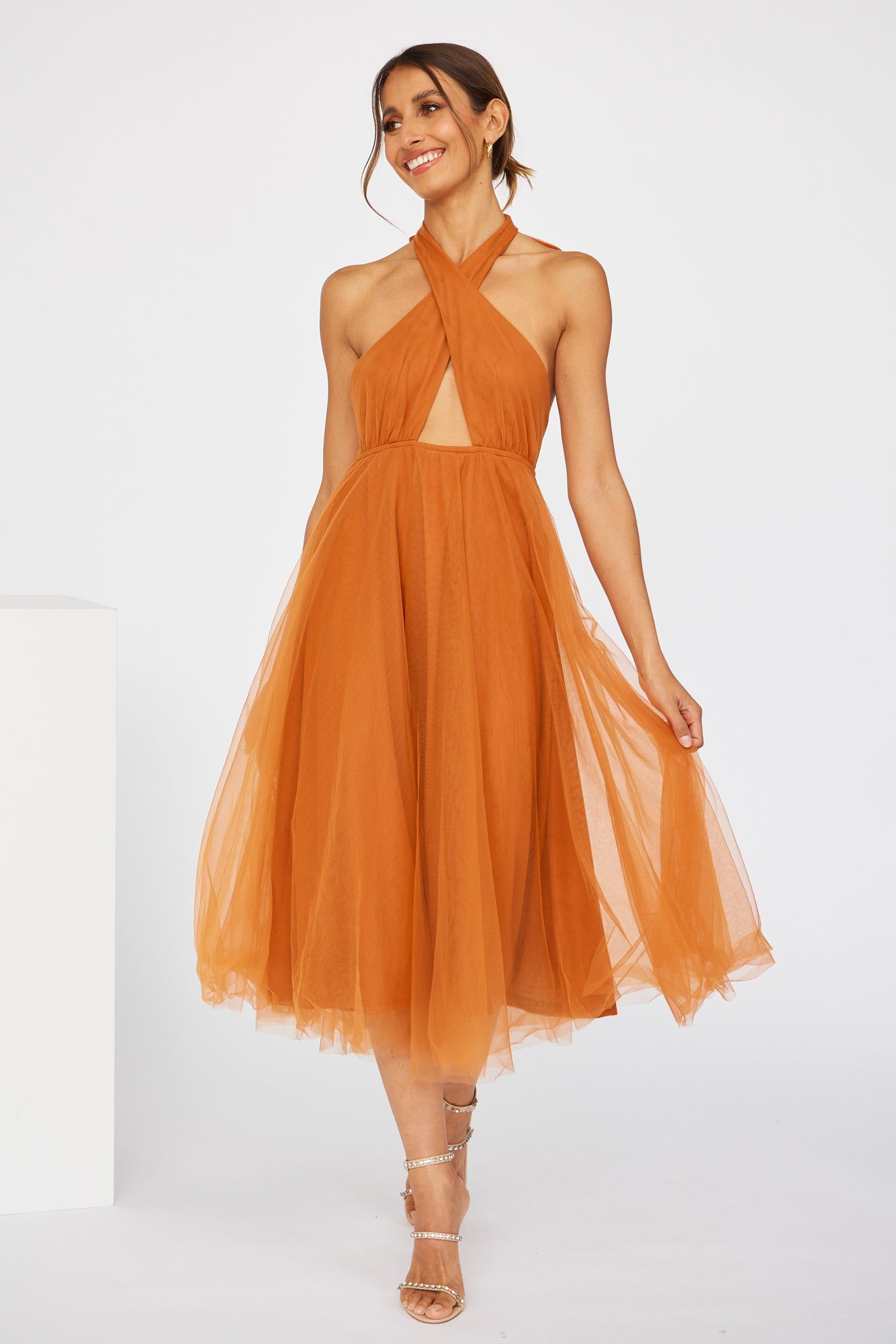 Little Tulle Much Midi Dress Orange sold by Hello Molly product image thumbnail 3