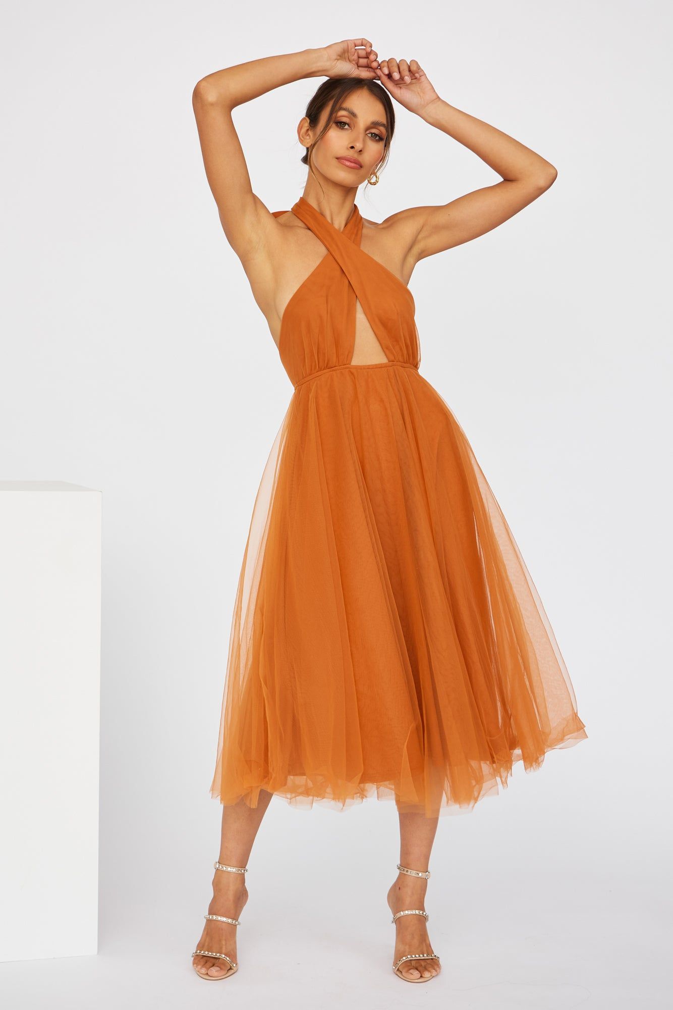 Little Tulle Much Midi Dress Orange sold by Hello Molly product image thumbnail 4