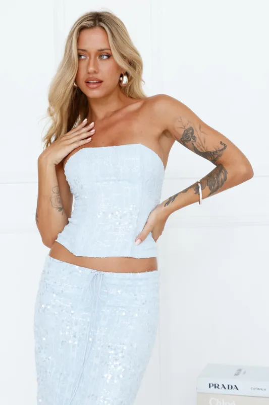 LIONESS She's All That Strapless Top Sky Blue sold by Hello Molly
